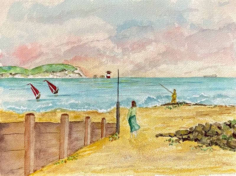 The Needles Avon Beach Watercolour