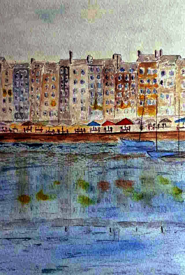 France Harbour Watercolour